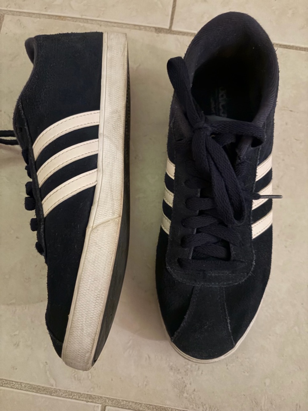 adidas Navy Suede Sneakers with White Stripes